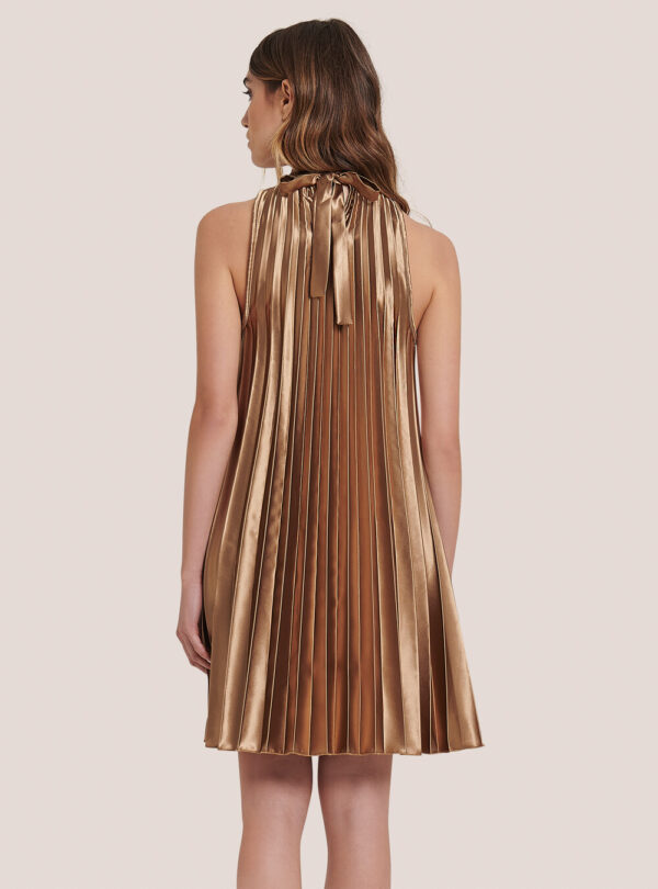 Pleated satin dress with halter neckline - Image 2
